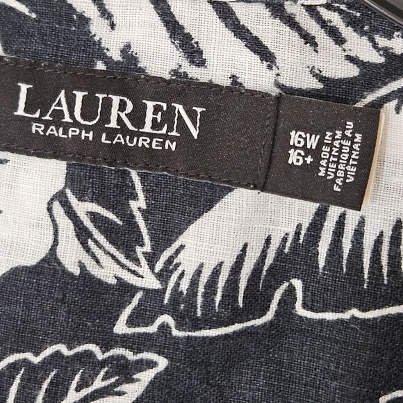 Lauren Ralph Lauren Linen Shirt Midi Dress Size 16W Black & White Self-Tie Waist - Picture 8 of 13